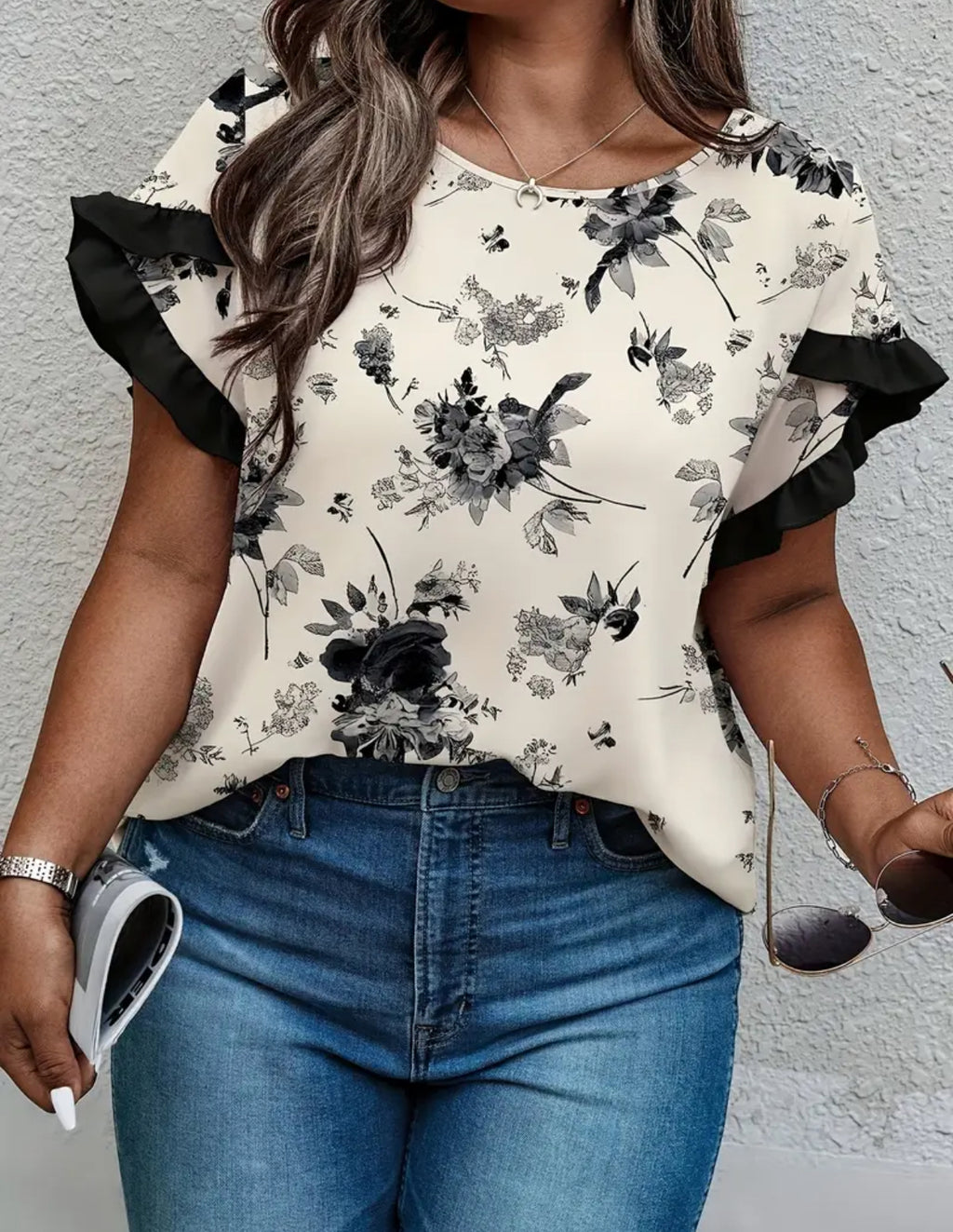 Black and White floral top